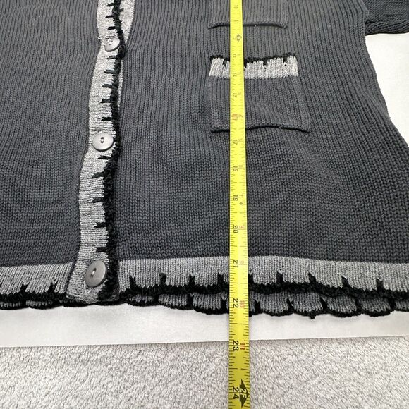 Anthropology Cousin Johnny Cardigan Womens Medium Sweater Black with Gray Trim - Picture 7 of 13